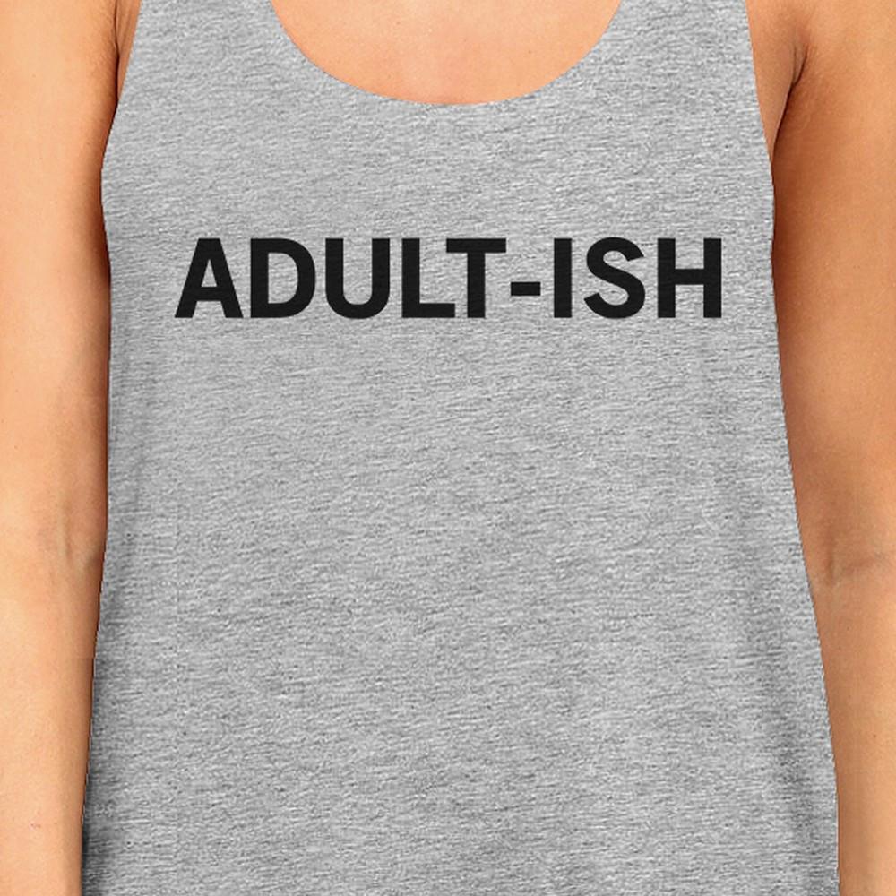 Adult-ish Womens Heather Grey Sleeveless Trendy Typography Tank Top