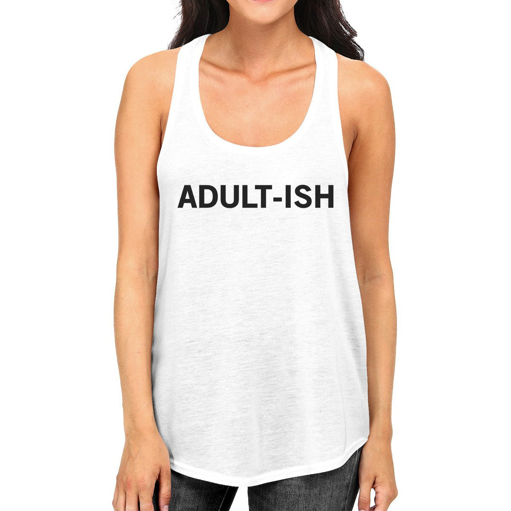 Adult-ish Womens White Sleeveless Tank Top Trendy Typography Top