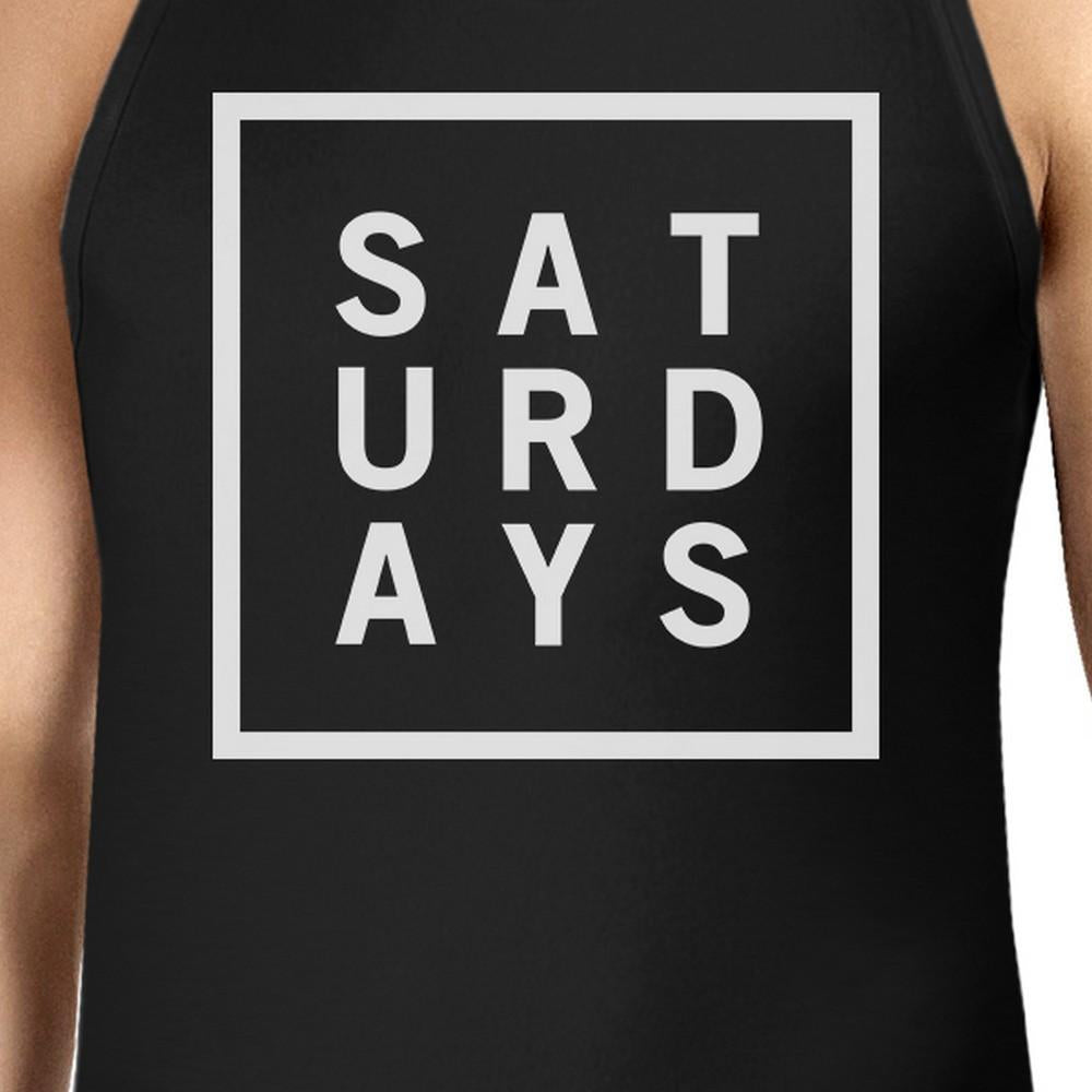 Saturdays Mens Sleeveless Black Tank Top Typography Trendy Tops