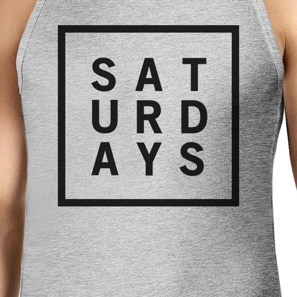 Saturdays Mens Heather Grey Sleeveless Tank Top Simple Typography