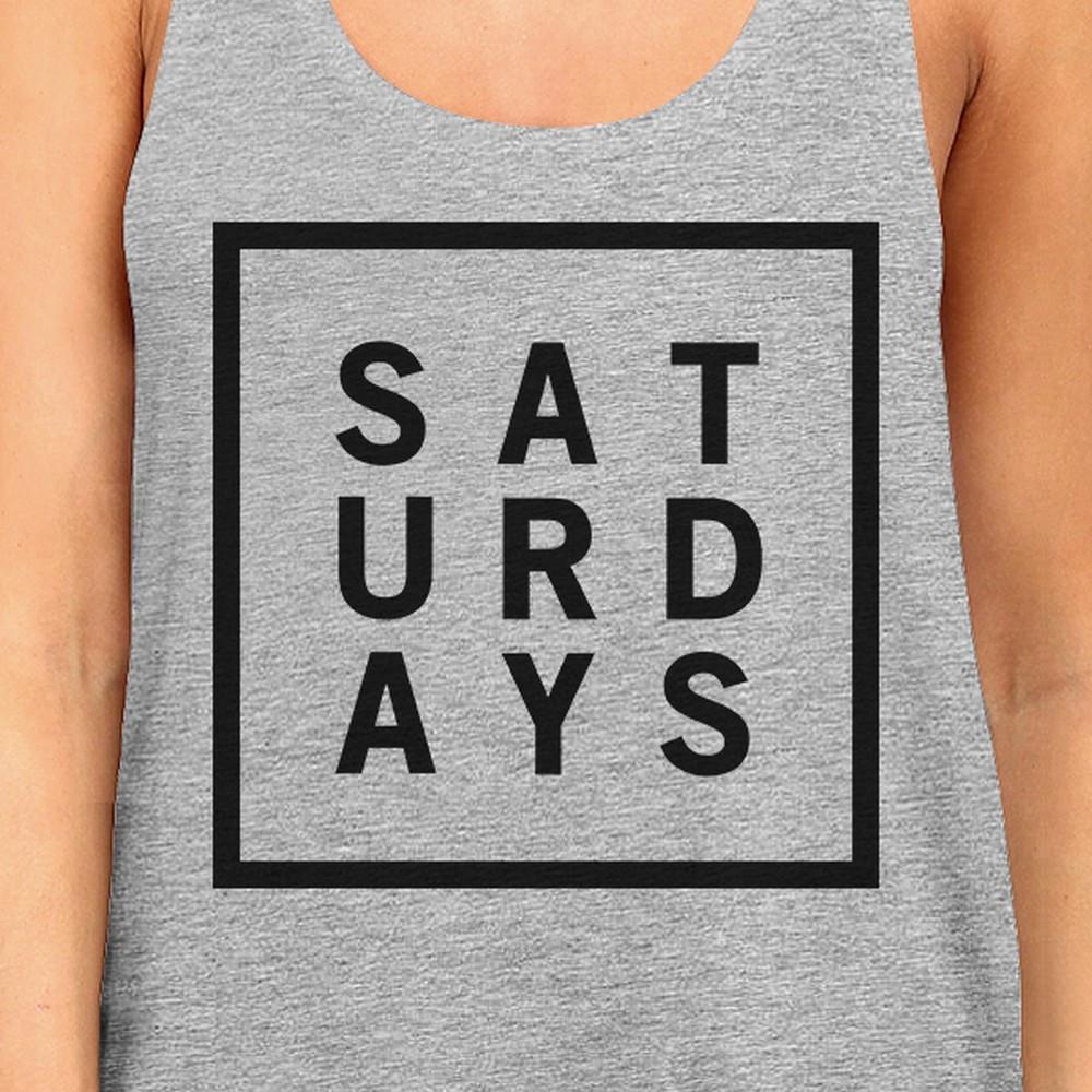 Saturdays Womens Heather Grey Sleeveless Tank Top Simple Typography