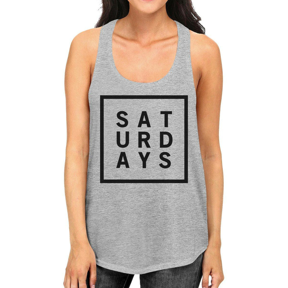 Saturdays Womens Heather Grey Sleeveless Tank Top Simple Typography