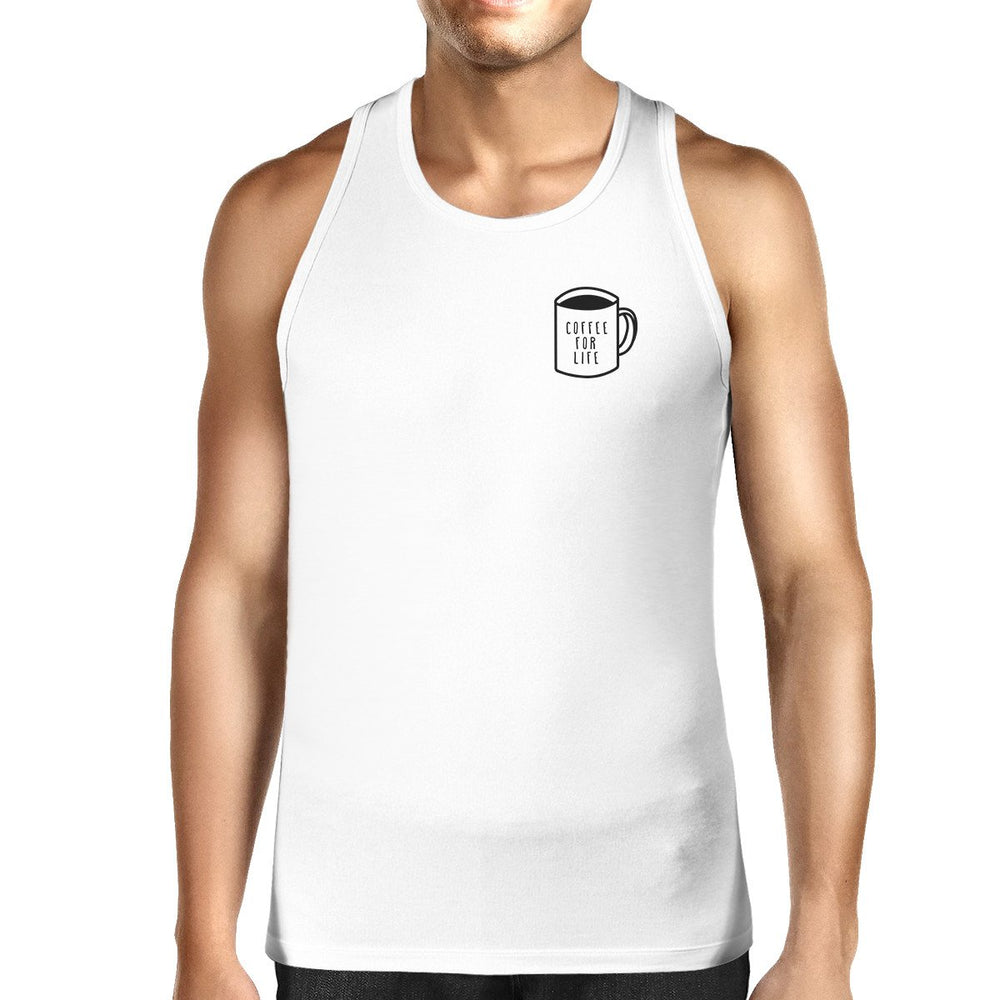 Coffee For Life Mens White Sleeveless Tank Top For Coffee Lover