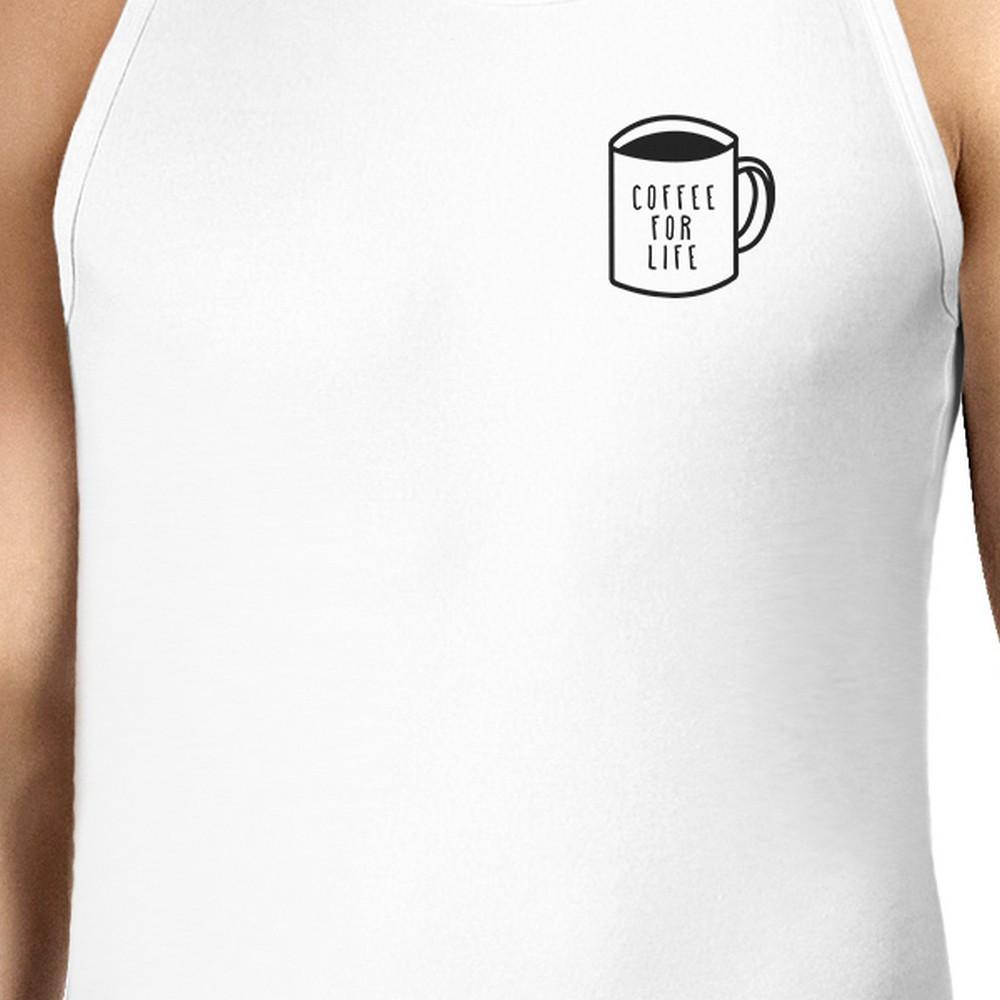 Coffee For Life Mens White Sleeveless Tank Top For Coffee Lover