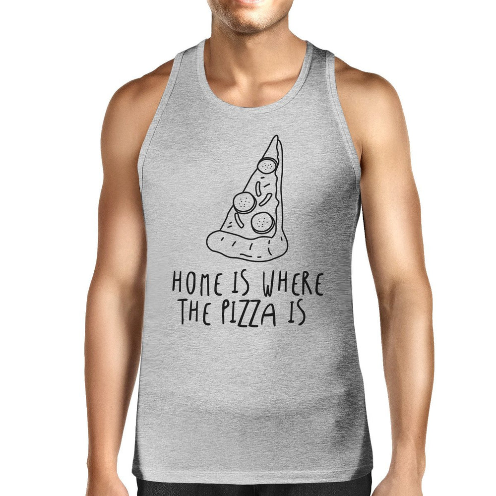 Home Where Pizza Mens Grey Sleeveless Tank Top For Pizza Lovers