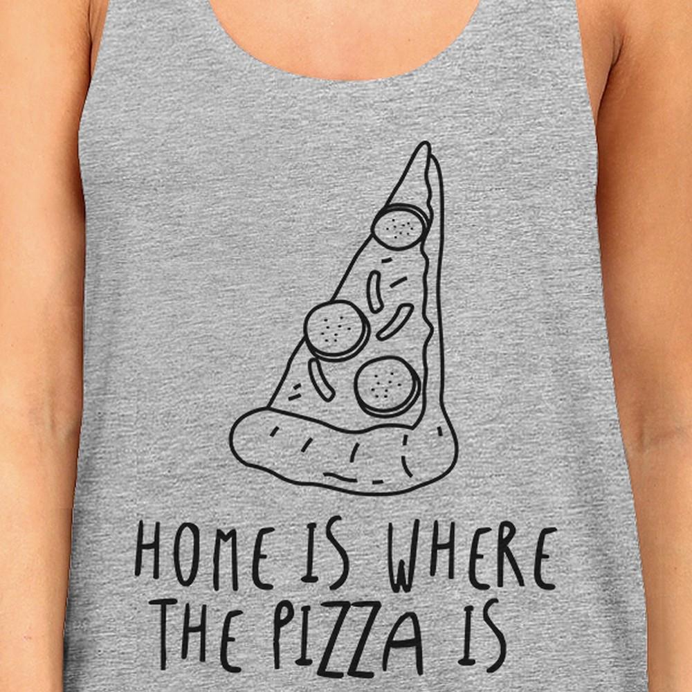 Home Where Pizza Womens Grey Sleeveless Tank Top For Pizza Lovers