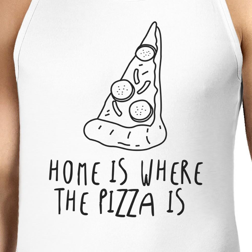 Home Where Pizza Is Mens White Sleeveless Tanks For Pizza Lovers