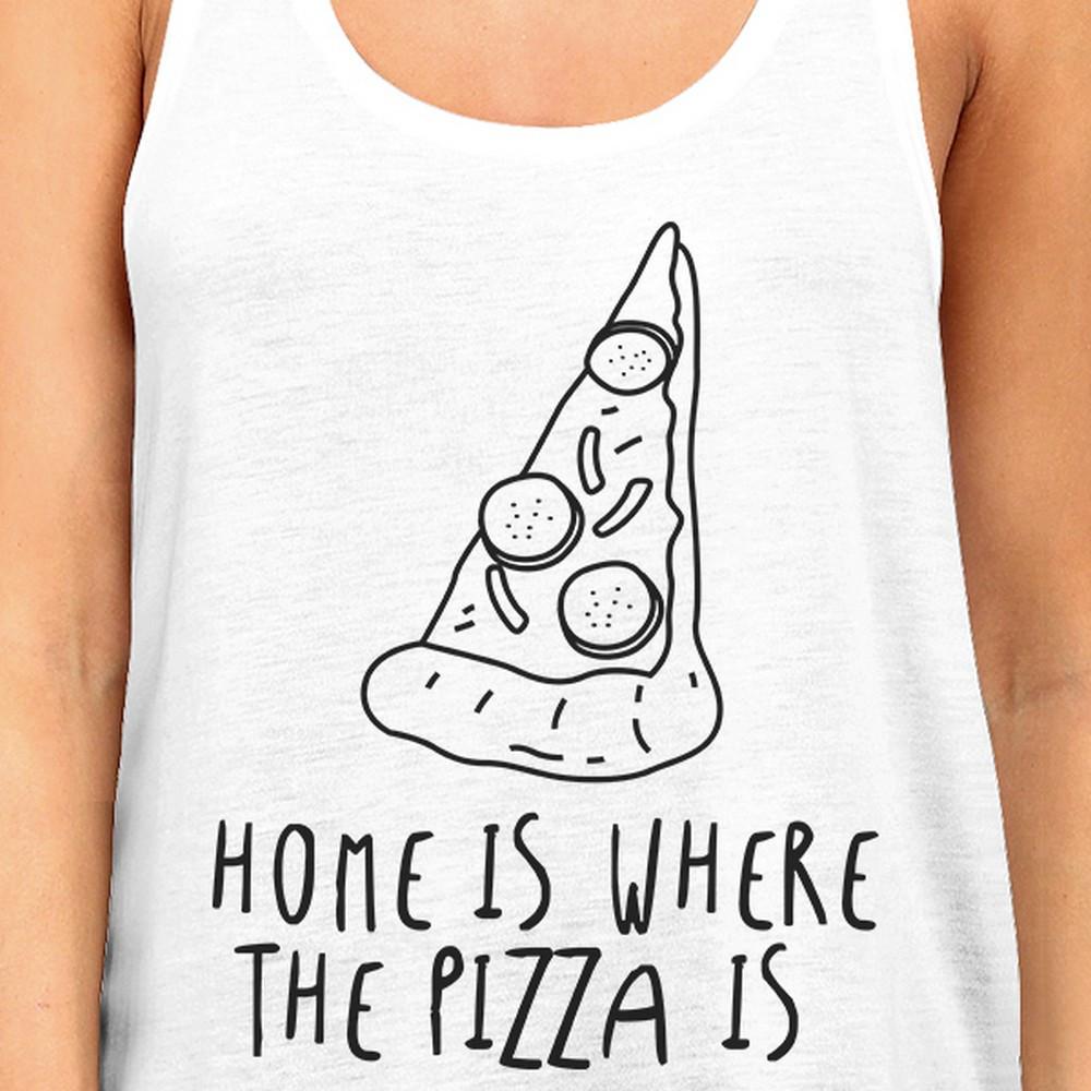 Home Where Pizza Womens White Sleeveless Tank Top For Pizza Lovers