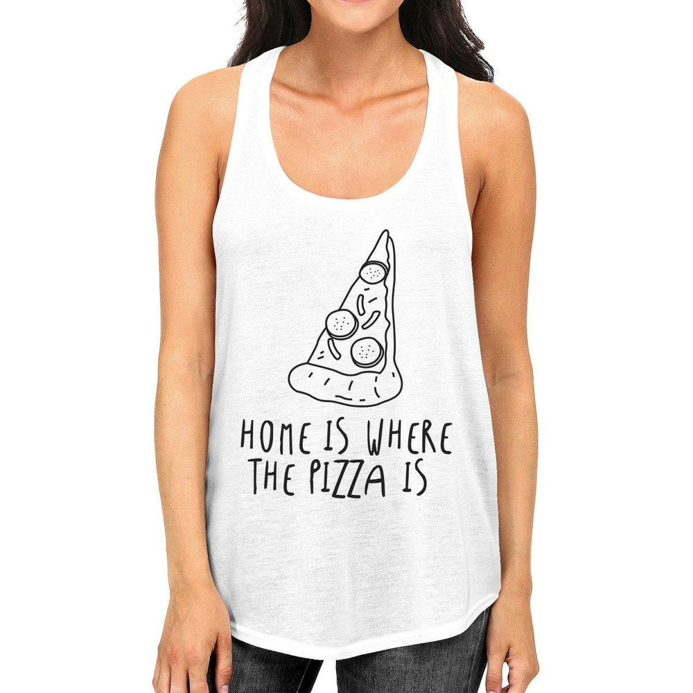 Home Where Pizza Womens White Sleeveless Tank Top For Pizza Lovers