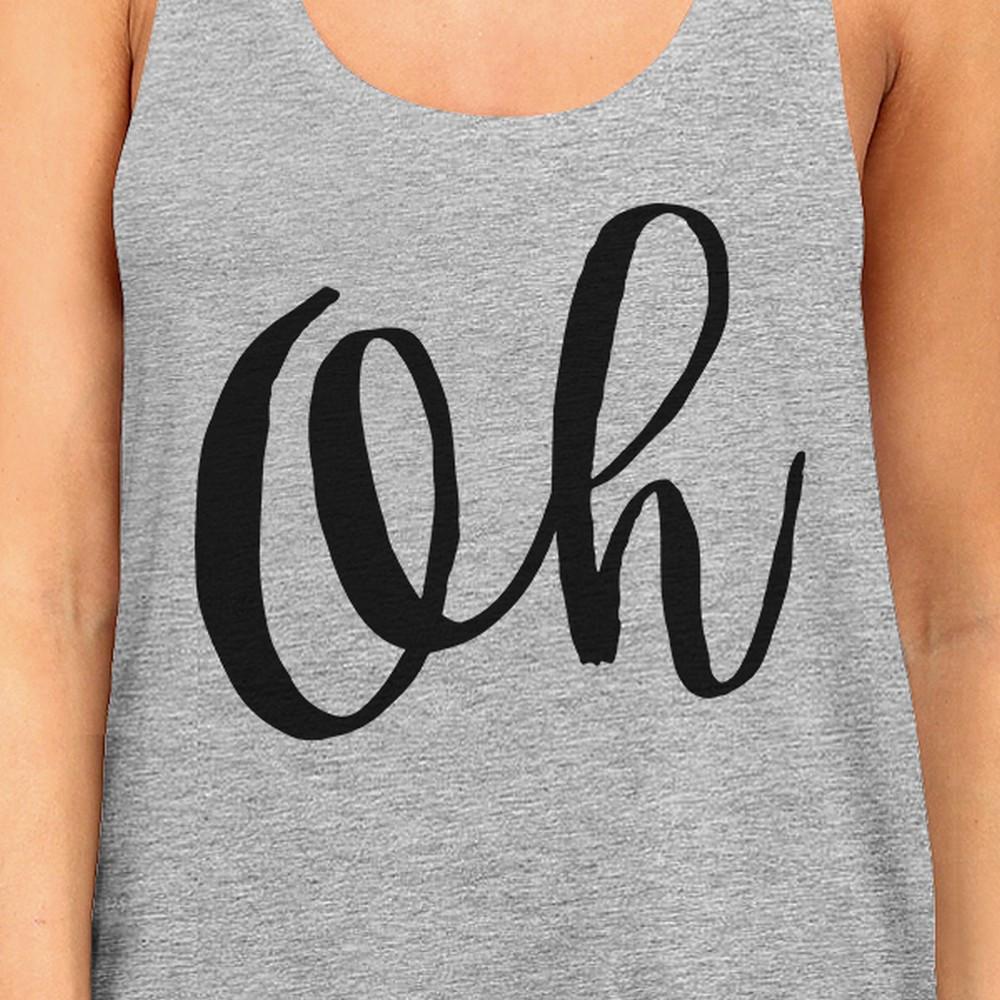 Oh Womens Gray Sleeveless Tank Top Calligraphy Gym Workout Top