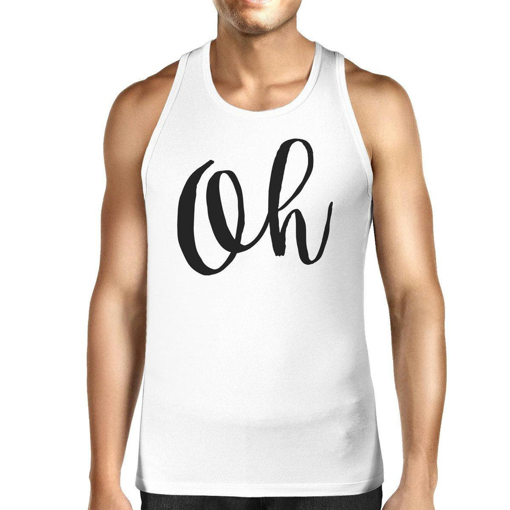 Oh Mens White Sleeveless Shirt Calligraphy Gym Workout Top