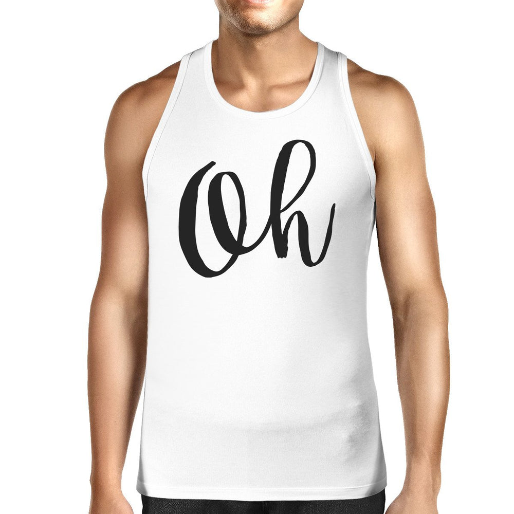 Oh Mens White Sleeveless Shirt Calligraphy Gym Workout Top