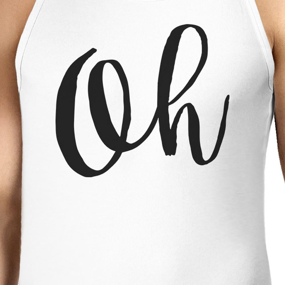 Oh Mens White Sleeveless Shirt Calligraphy Gym Workout Top