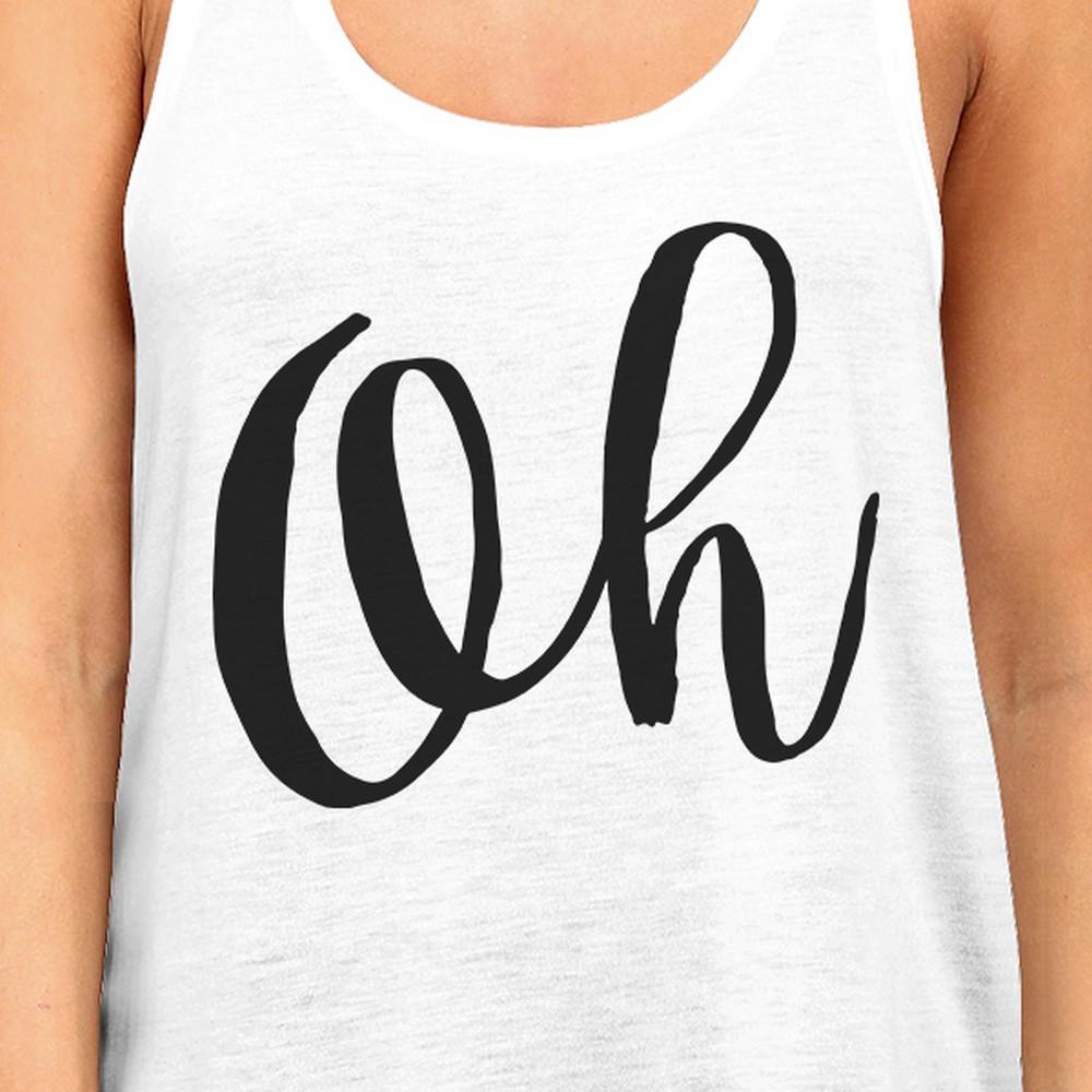 Oh Womens White Sleeveless Tanks Cute Calligraphy Gym Workout Top