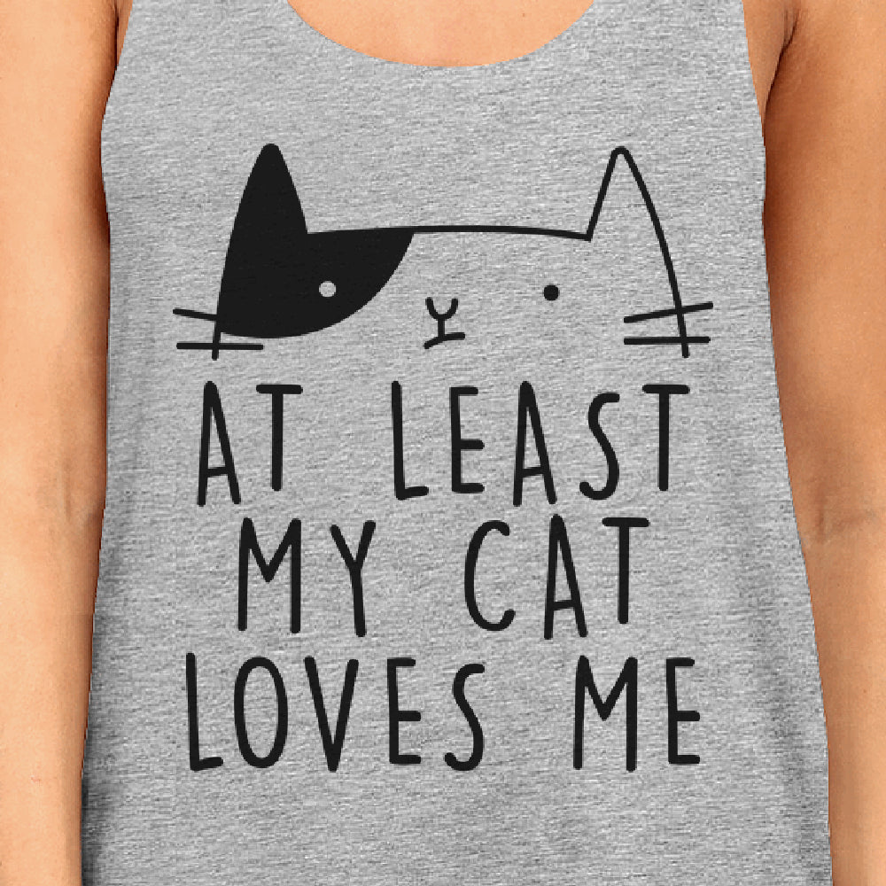 At Least My Cat Loves Women's Sleeveless Tank Top Cute Cat Graphic