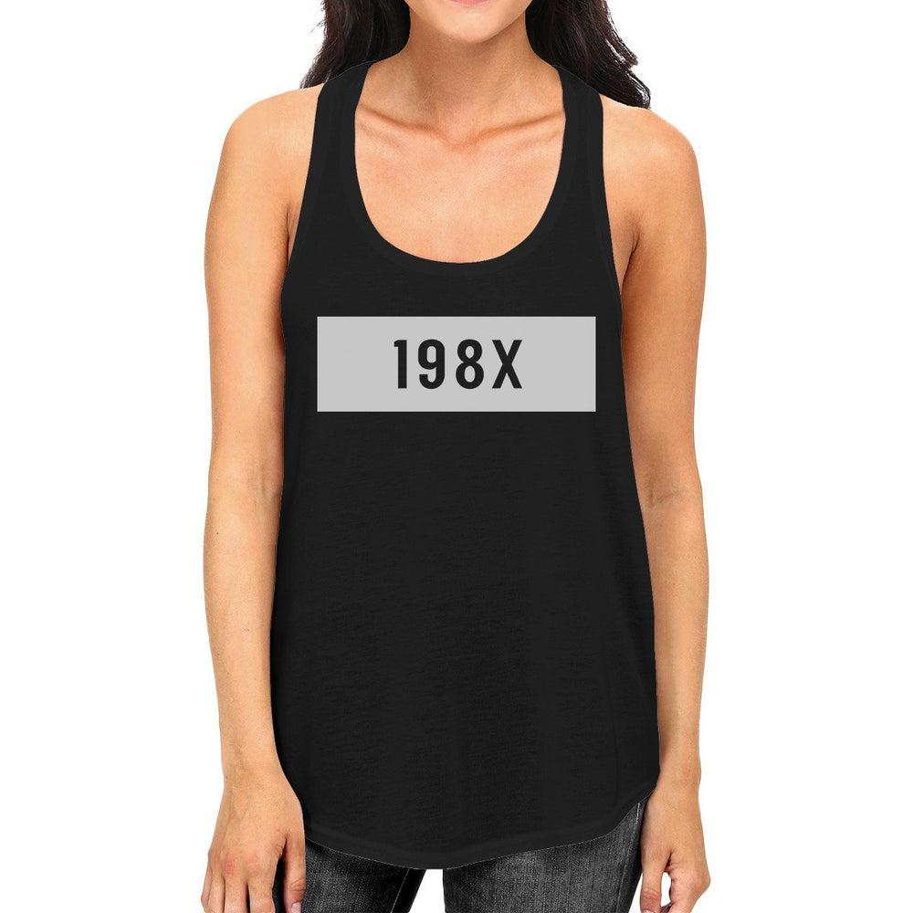 198X Black Cotton Tank Top For Women Humorous Design Graphic Tanks