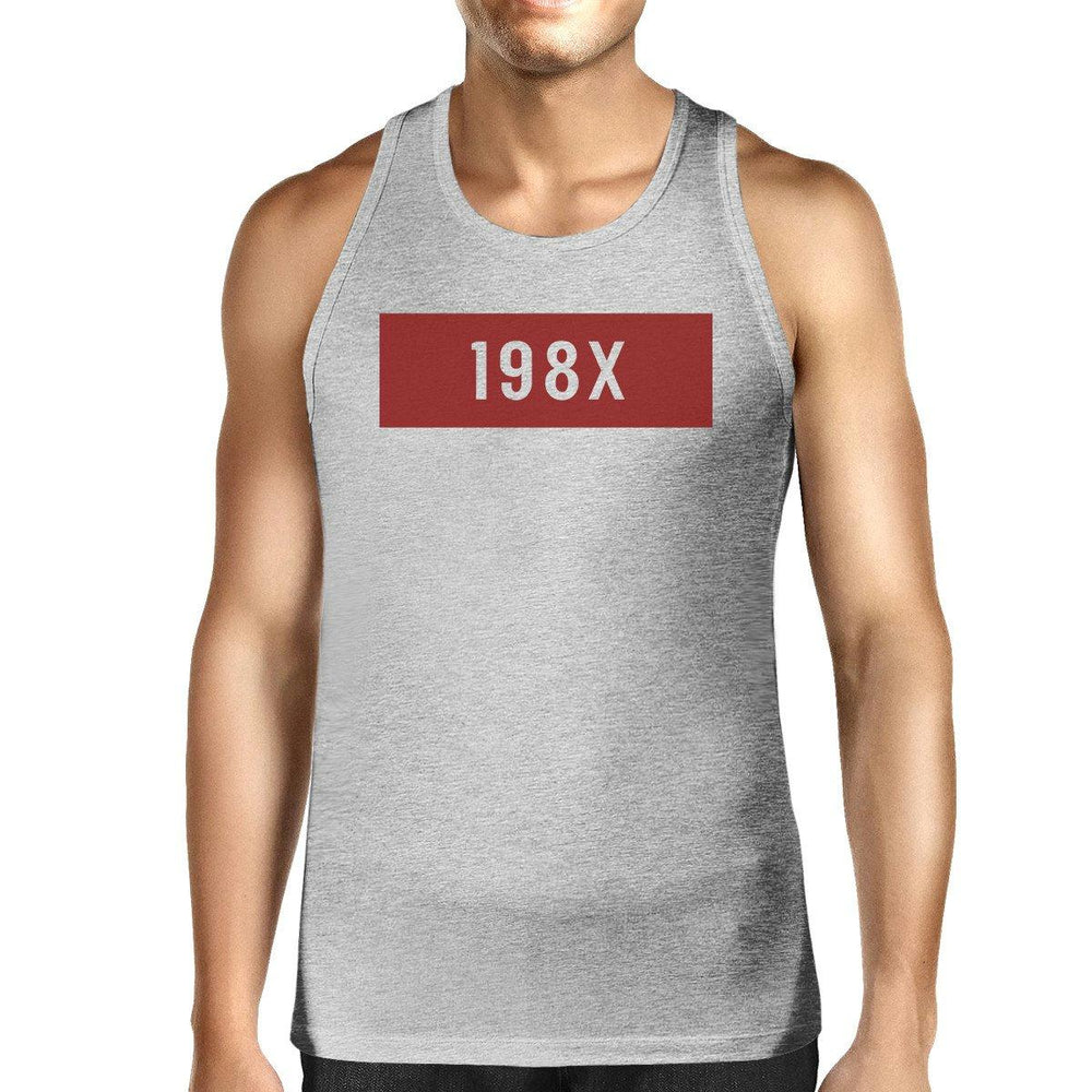 198X Mens Gray Cotton Sleeveless Top Simple Design Graphic Tanks