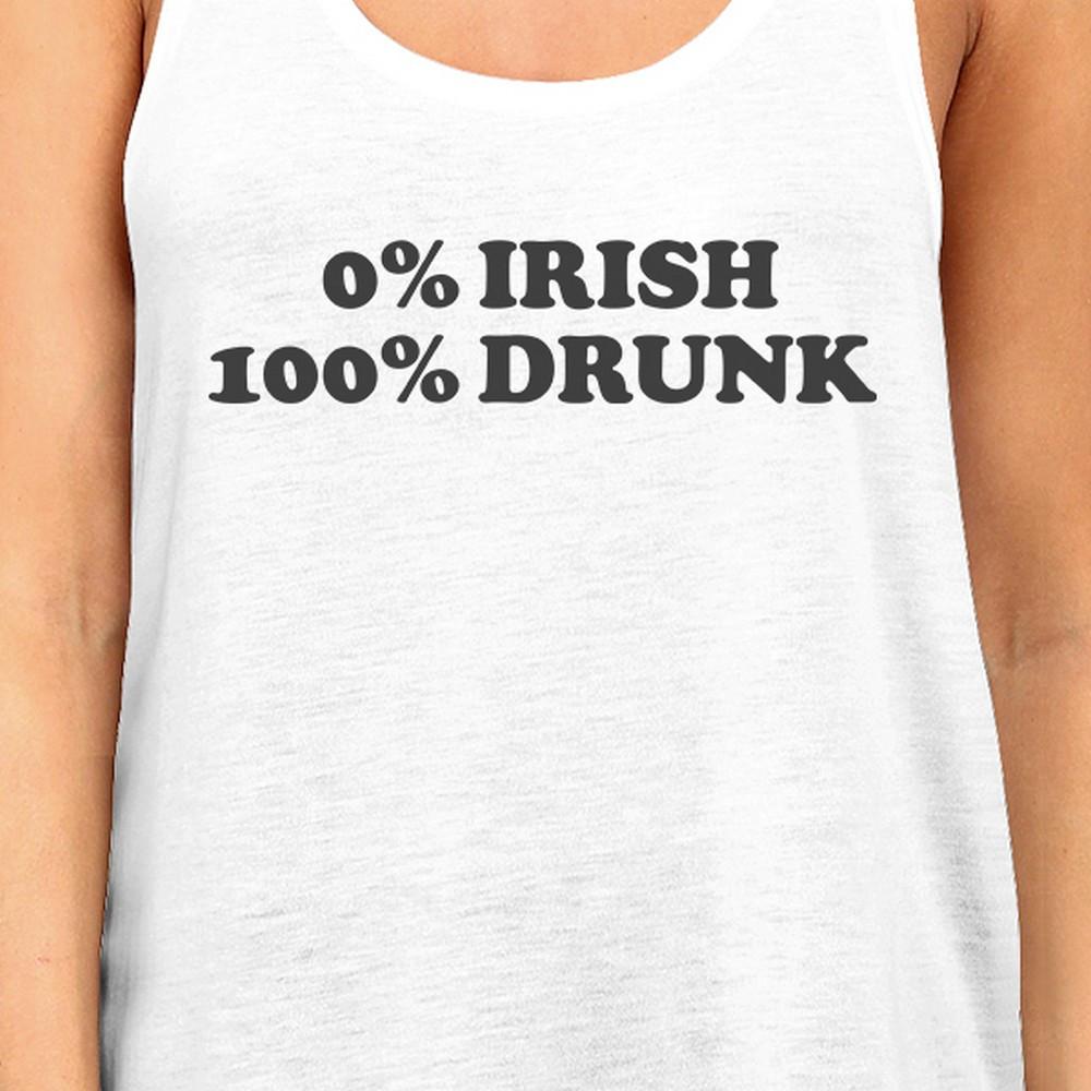 0% Irish 100% Drunk Women's White Racerback Tank Top Funny Design