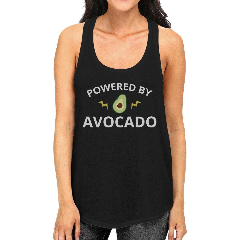 Powered By Avocado Womens Black Cute Graphic Tank Top Unique Design