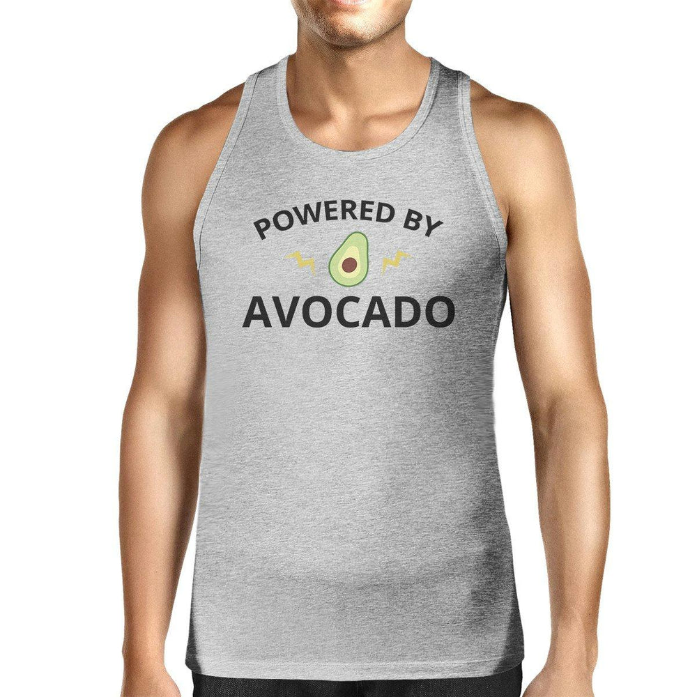 Powered By Avocado Mens Grey Cotton Tank Top Round Neck Cute Design