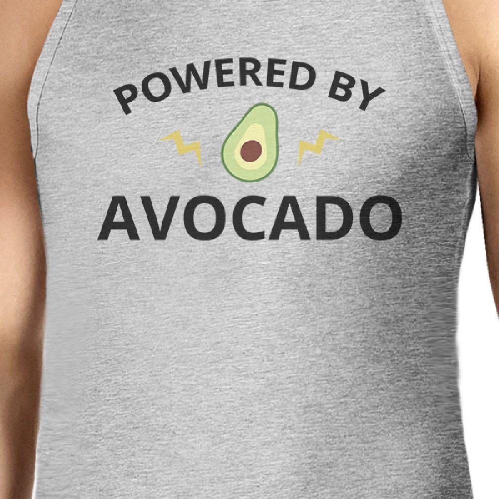 Powered By Avocado Mens Grey Cotton Tank Top Round Neck Cute Design