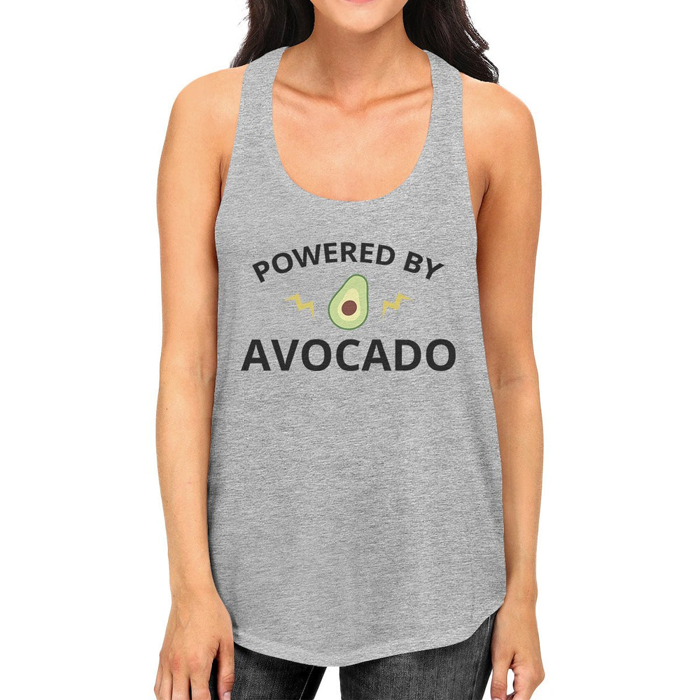 Powered By Avocado Womens Grey Cotton Tanks Round Neck Cute Design