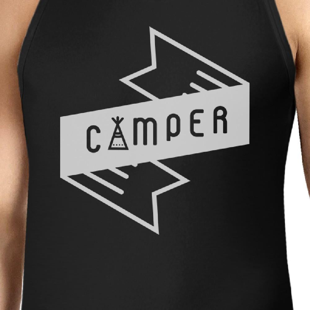 Camper Men's Black Cute Tank Top Trendy Graphic For Camping Lovers