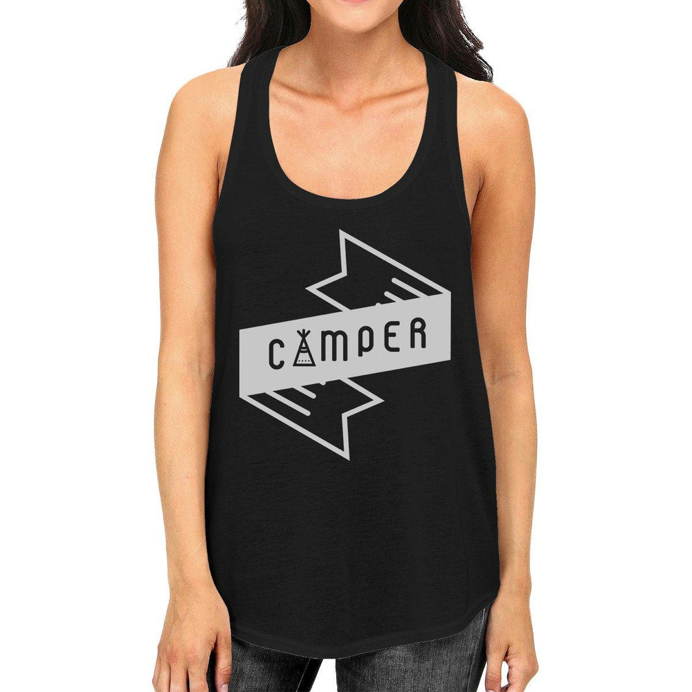 Camper Womens Black Cute Tank Top Trendy Graphic For Camping Lovers