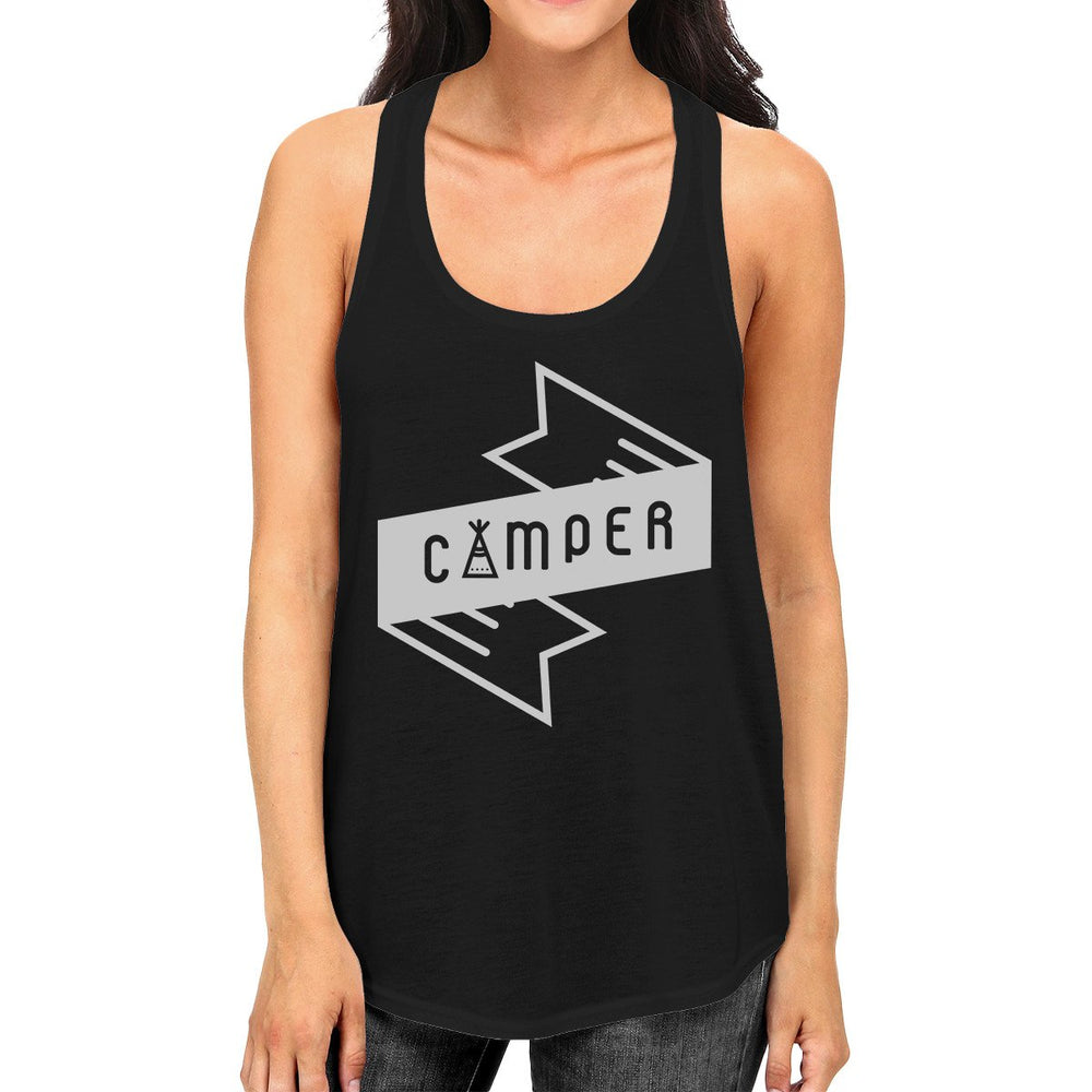 Camper Womens Black Cute Tank Top Trendy Graphic For Camping Lovers