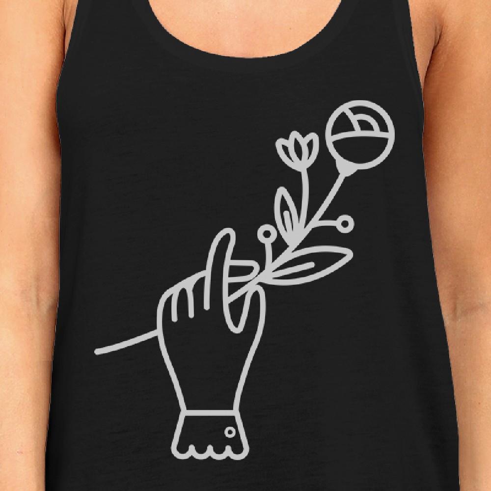 Hand Holding Flower Women's Black Cotton Graphic Tank Top Gift Idea