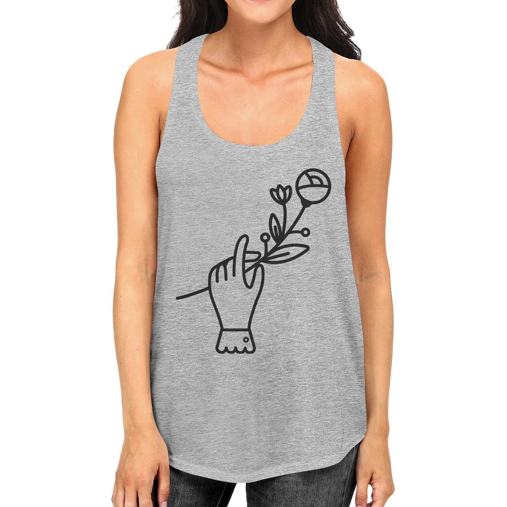 Hand Holding Flower Grey Cotton Racerback Tanks Unique Graphic Top