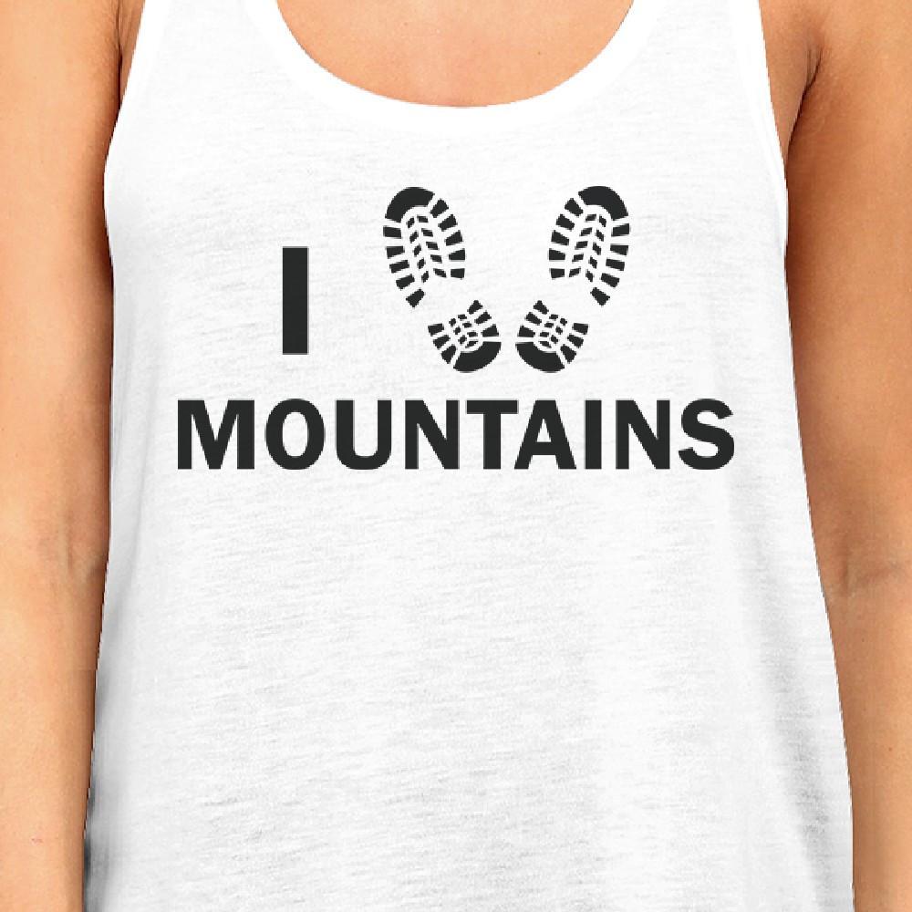 I Heart Mountains Women's White Sleeveless Shirt For Hiking Lovers