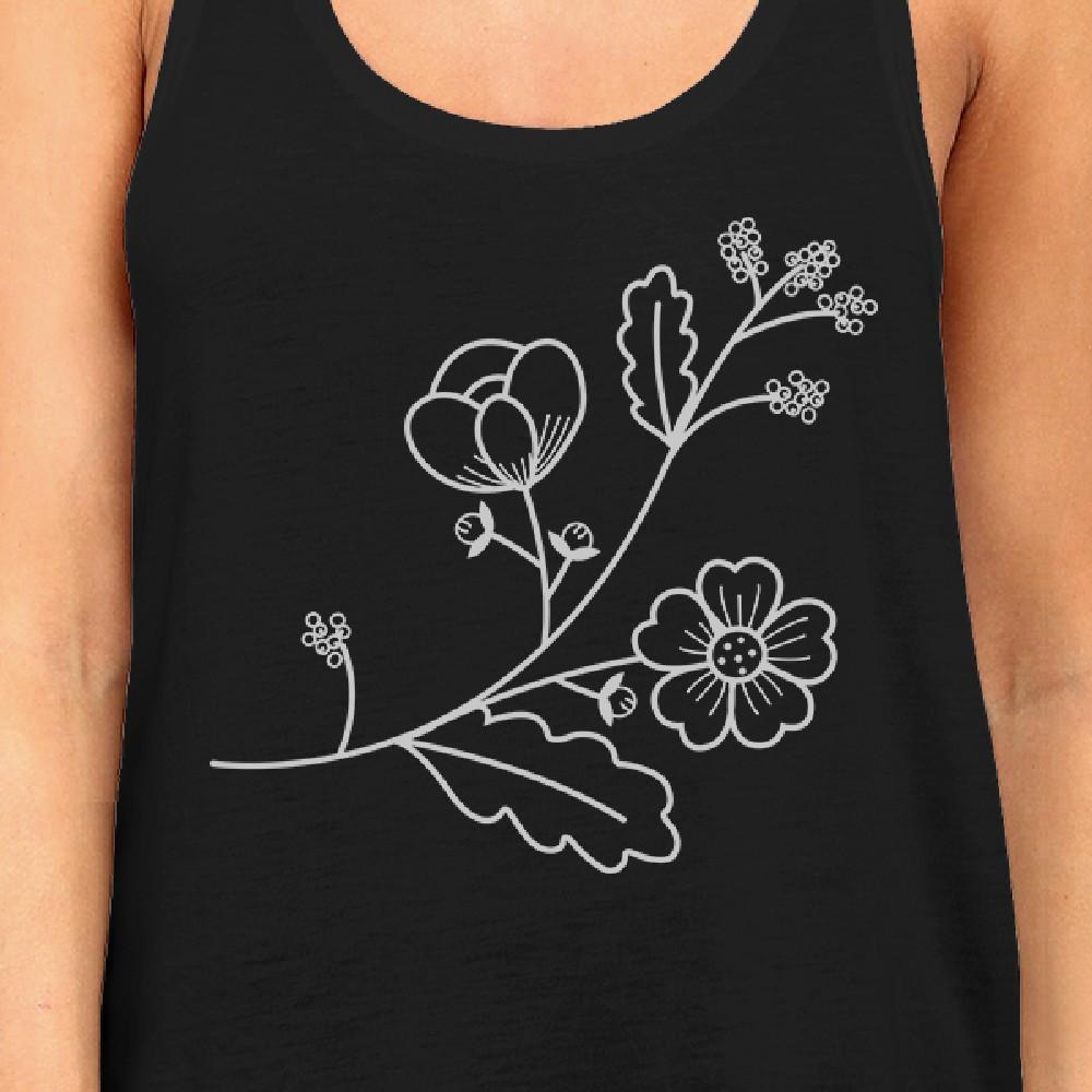 Flower Black Cotton Racerback Cute Graphic Design Tanks For Women