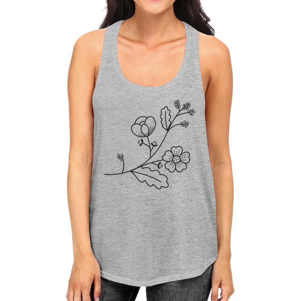 Flower Women's Gray Graphic Tanks Trendy Design Cute Top For Women