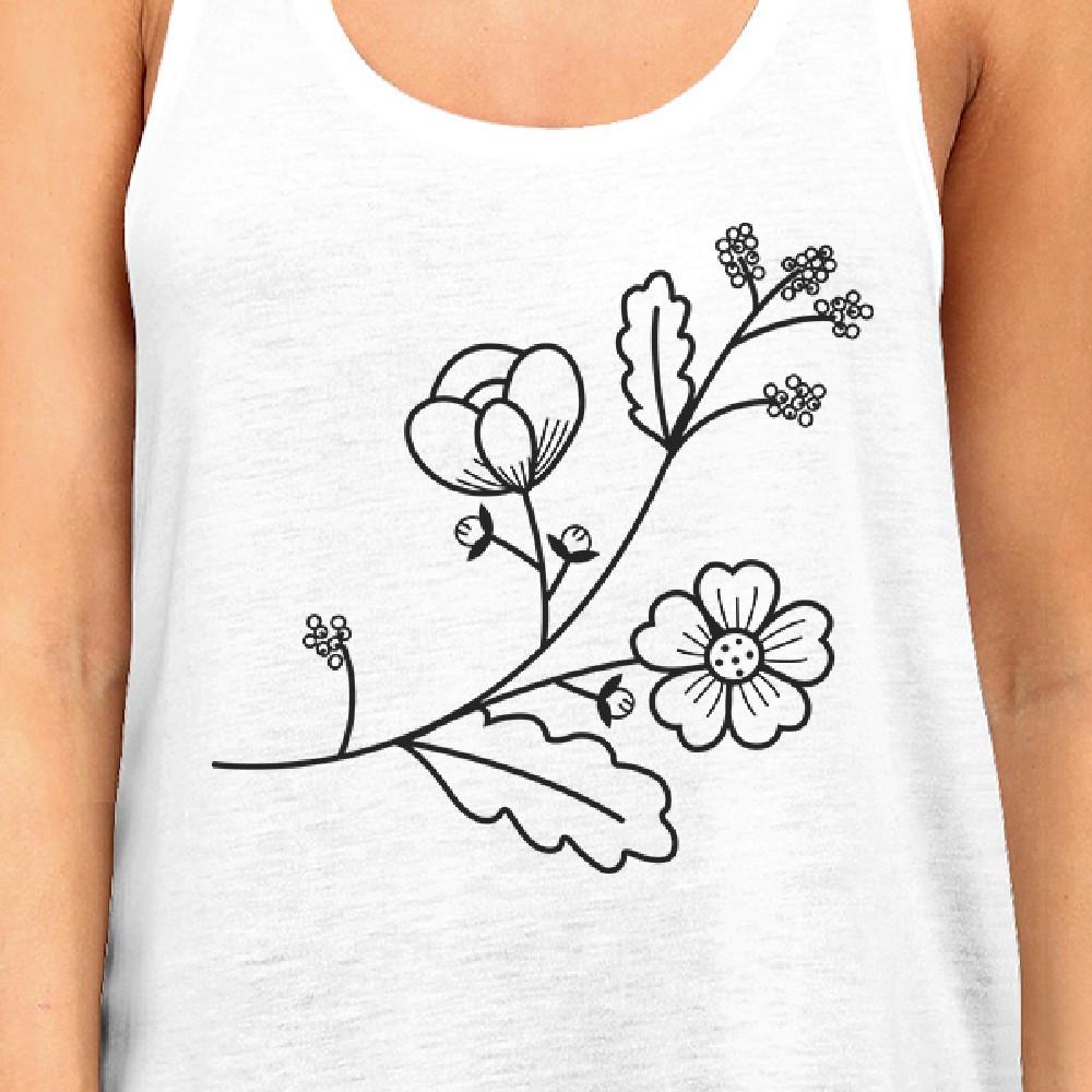 Flower Womens White Racerback Unique Design Cute Gift Ideas For Her