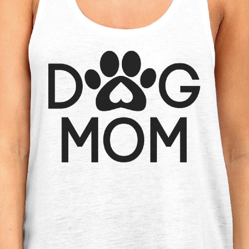 Dog Mom Women's White Cute Dog Paw Graphic Tank Top For Dog Lovers