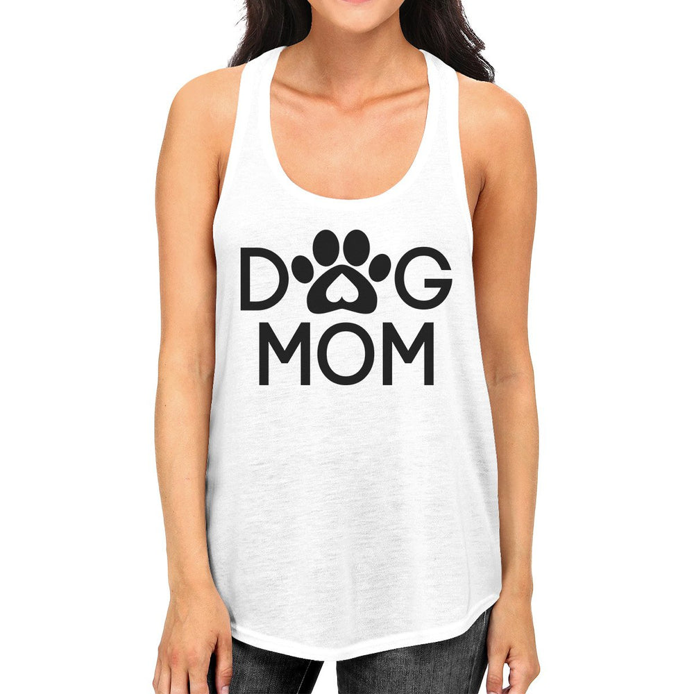 Dog Mom Women's White Cute Dog Paw Graphic Tank Top For Dog Lovers