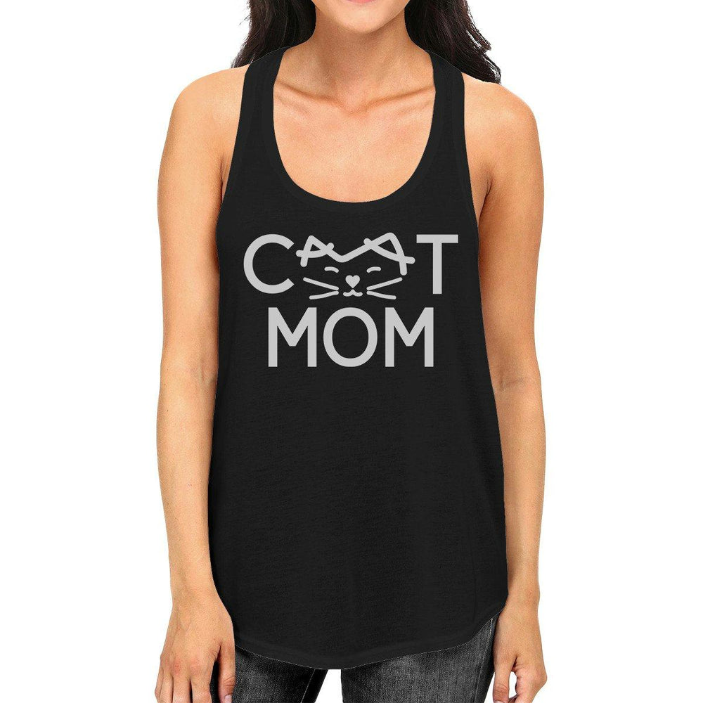 Cat Mom Women's Black Cute Design Cotton Tanks Gifts For Cat Lovers