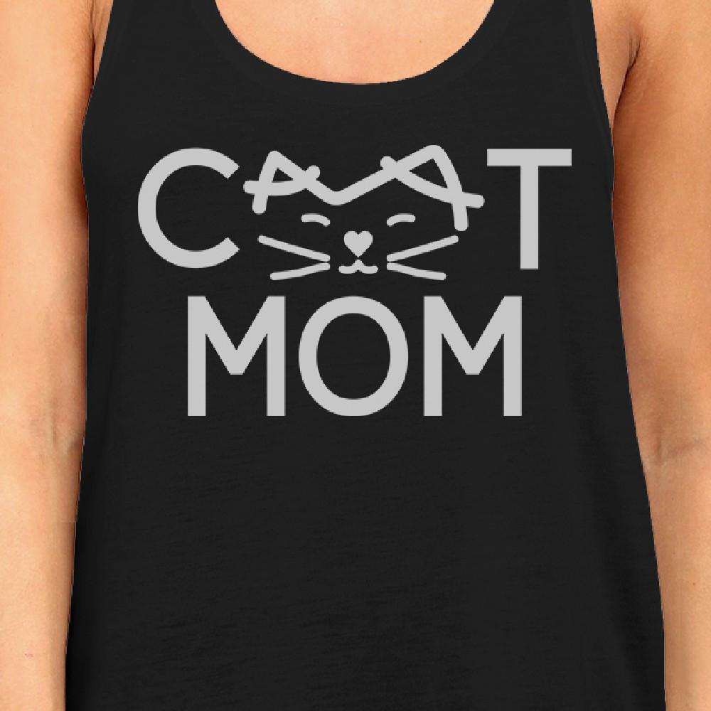 Cat Mom Women's Black Cute Design Cotton Tanks Gifts For Cat Lovers