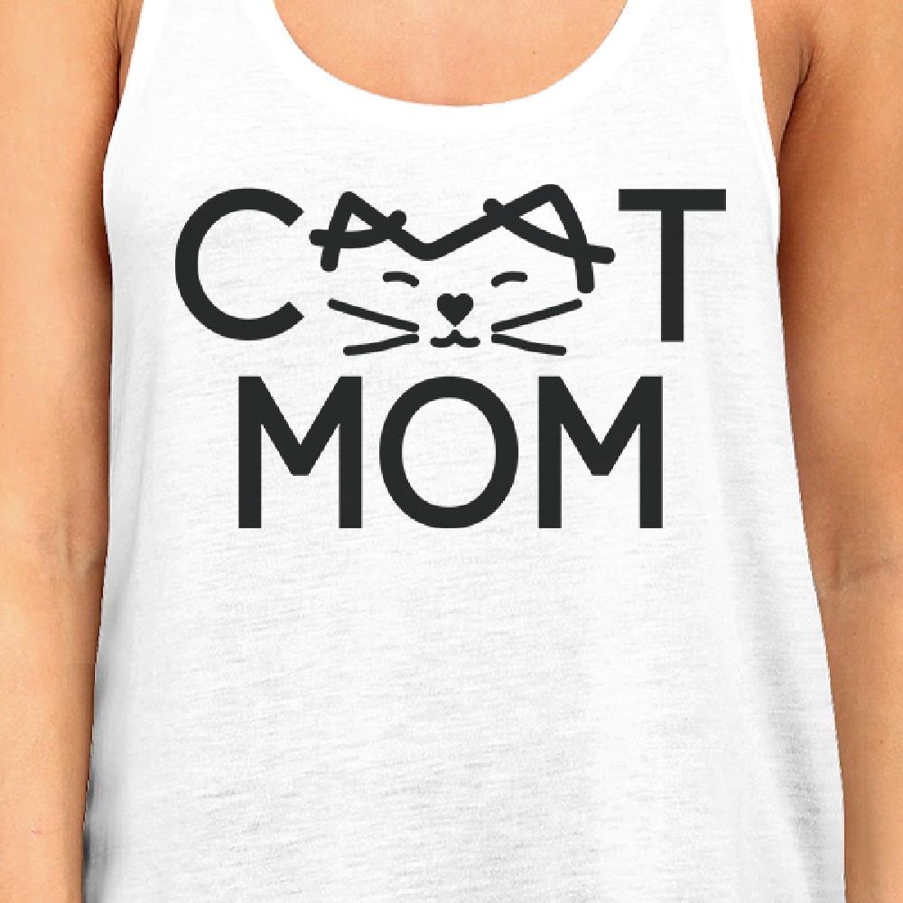 Cat Mom Women's White Cute Design Cotton Tanks Gifts For Cat Lovers