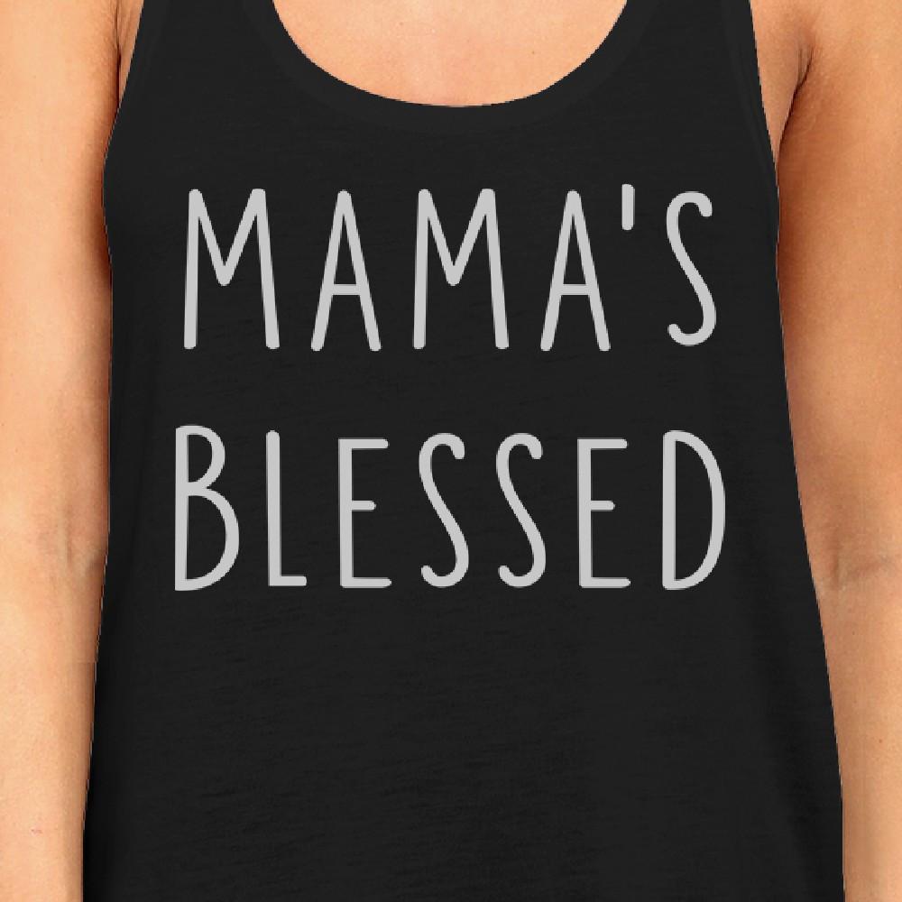 Mama's Blessed Women's Black Cotton Tank Top Simple Graphic Tee For Moms