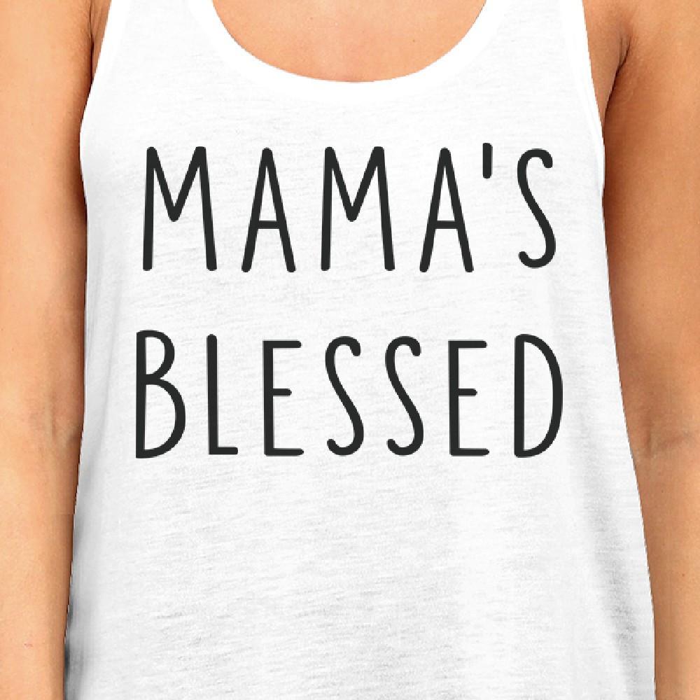 Mama's Blessed Womens White Sleeveless Graphic Shirt Gift For Baby Shower