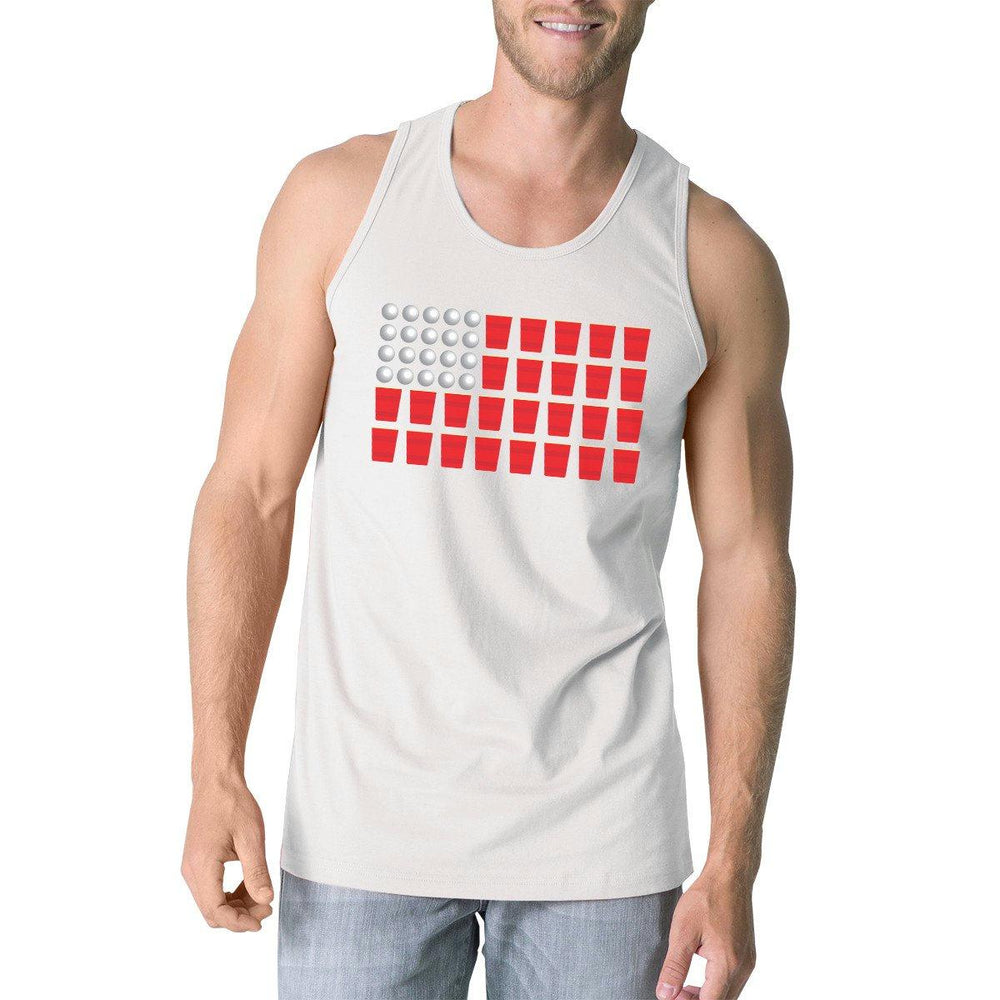 Beer Pong Flag Mens White Cotton Tank Top Funny 4th Of July Gift