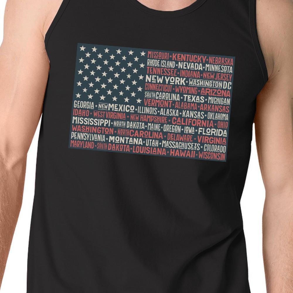 50 States Us Flag Mens Black Tank Top Funny 4th Of July Cotton Tank