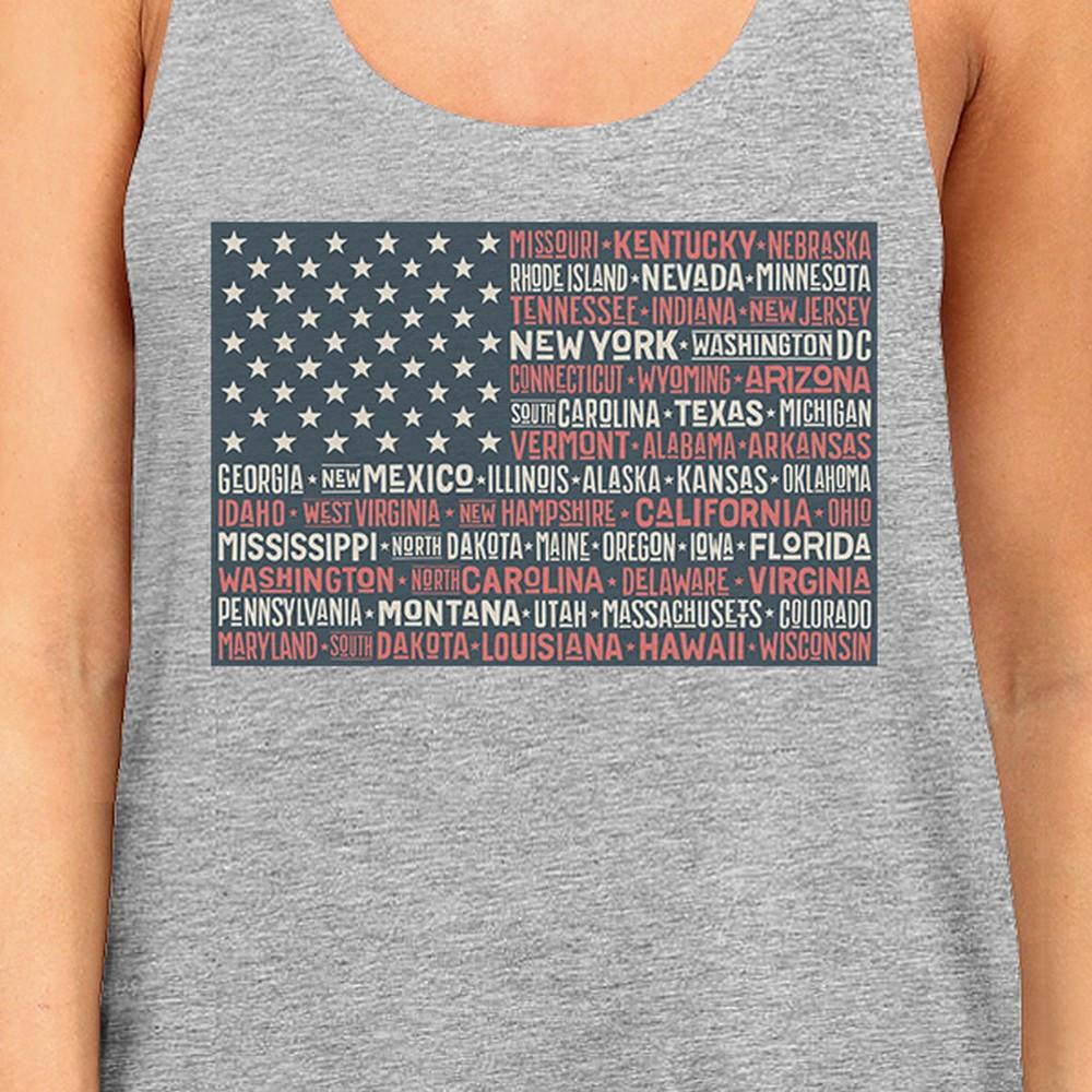 50 States Us Flag Womens Grey Tanks Funny 4th Of July Outfit Idea