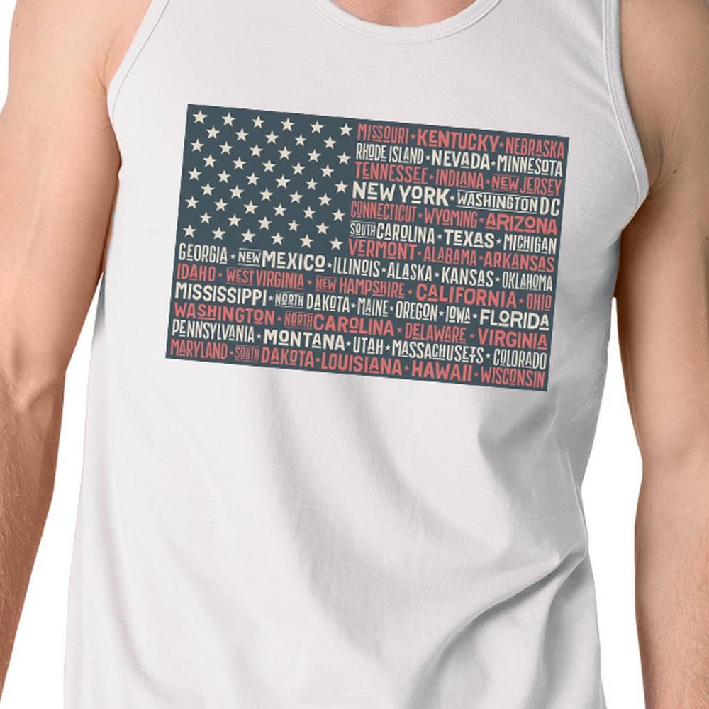 50 States Us Flag Mens White Tank Top Funny 4th Of July Cotton Tank