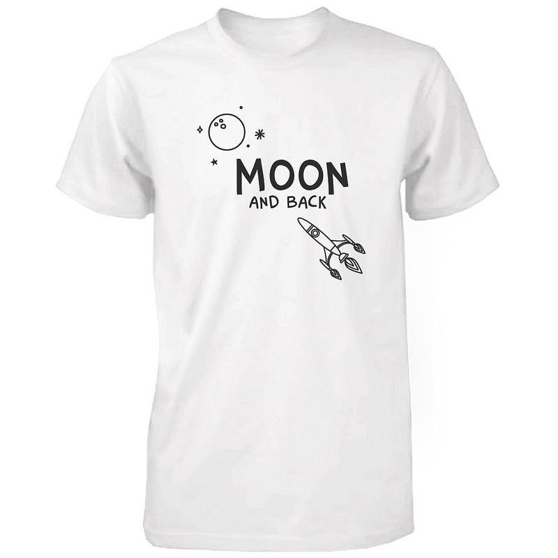 I Love You to the Moon and Back Cute Couple T-Shirts Black and White Matching Tees