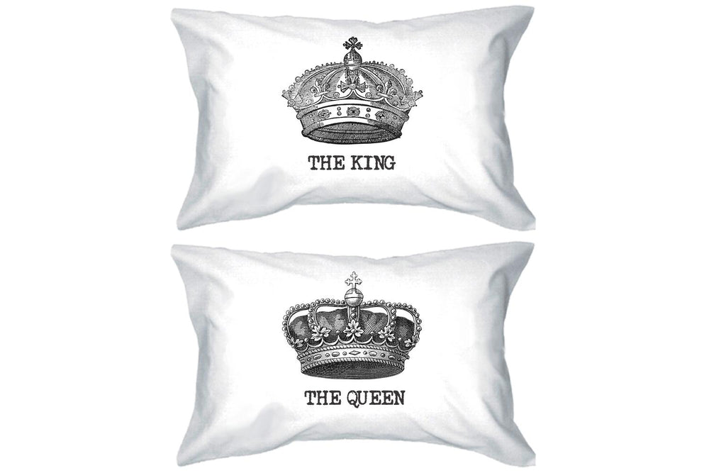 King and Queen Crown Pillow Covers Standard Size 21 x 30 Couple Pillowcases