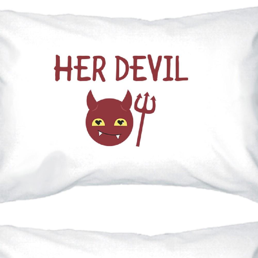 Her Devil His Angel Matching Couple White Pillowcases