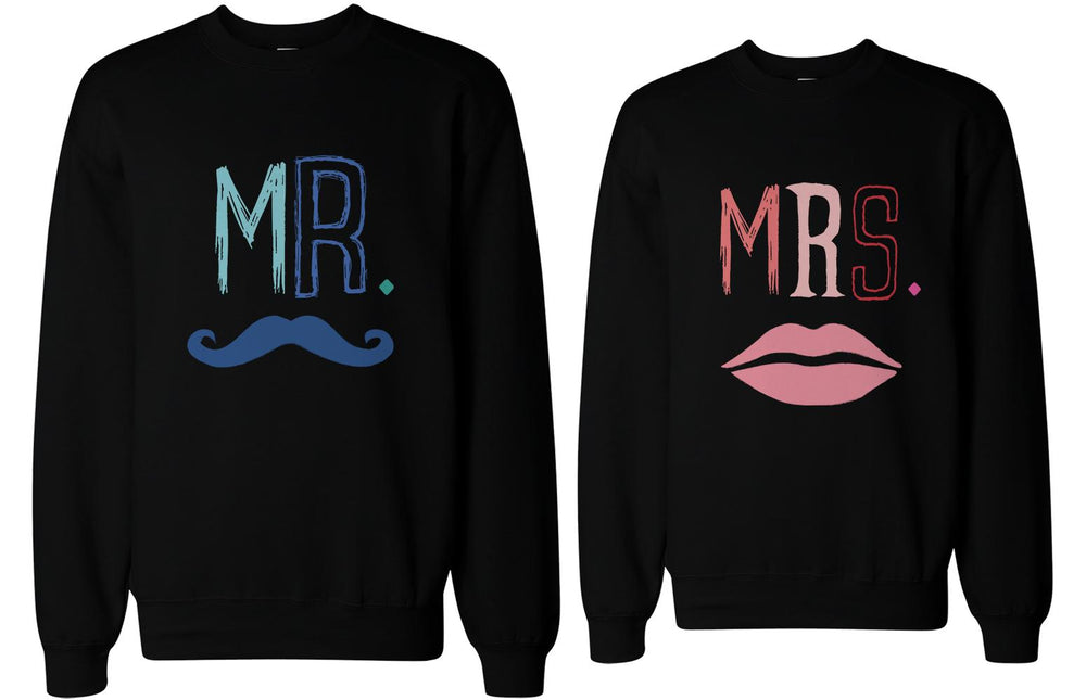 His and Her Mr Mustache and Mrs Lips Matching Sweatshirts for Couples